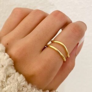 925 Sterling Silver Gold Wave Ring Dainty Gold Ring Minimalist Stackable Ring